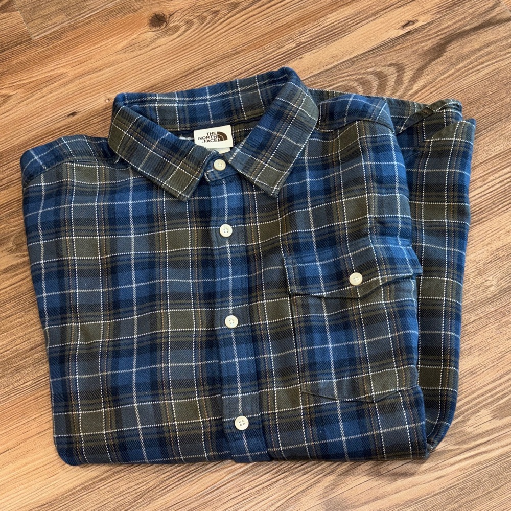 The North Face Men's Blue and Green Plaid Shirt